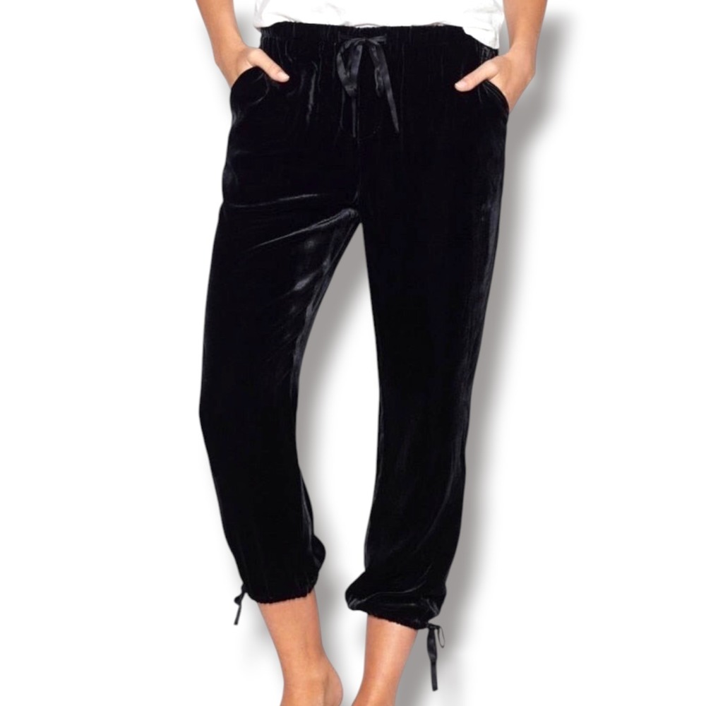 Joie Dyre Caviar Black Velvet Silk Blend Bloomer Pants XS Ankle Tie